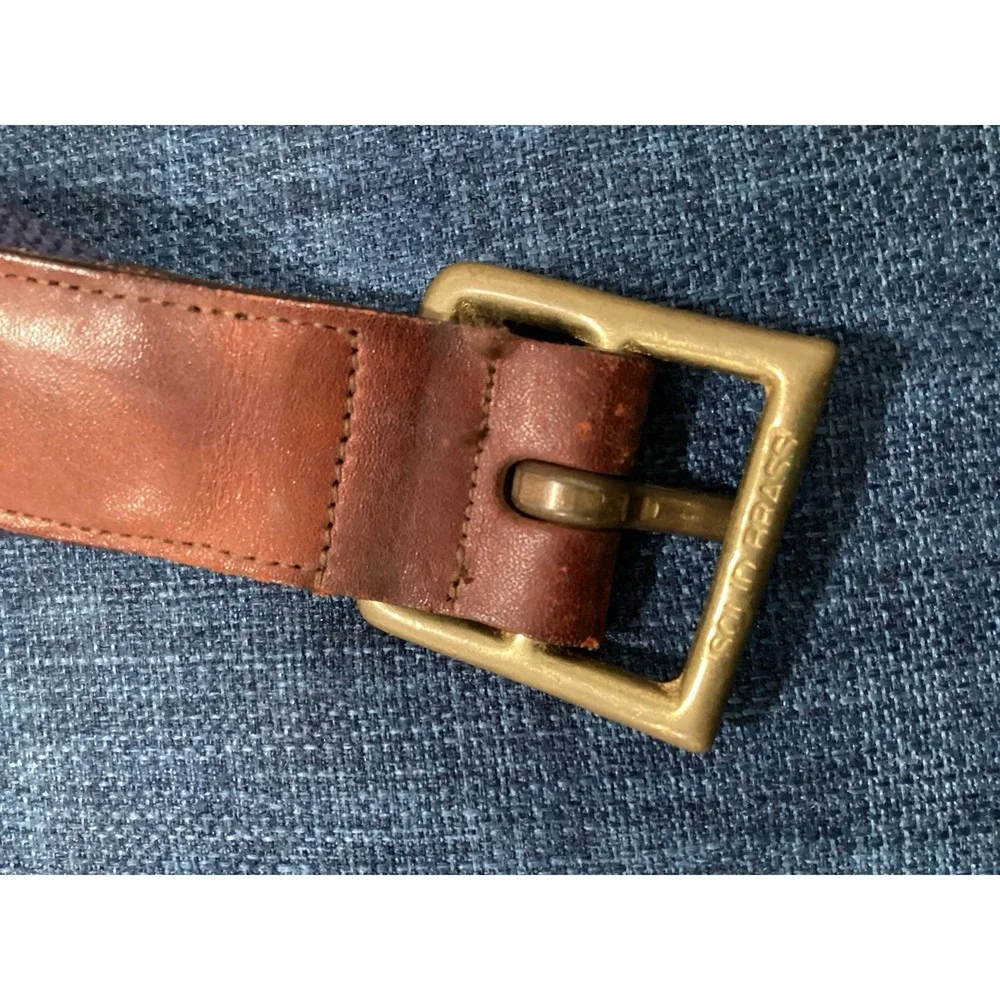 Coach Belt Womens Size 38 Wool Canvas  Leather Brass Buckle Blue Red EUC